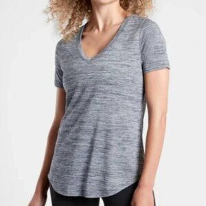 Athleta Breezy Scoop V-Neck Top in Flint Heather – Size Medium